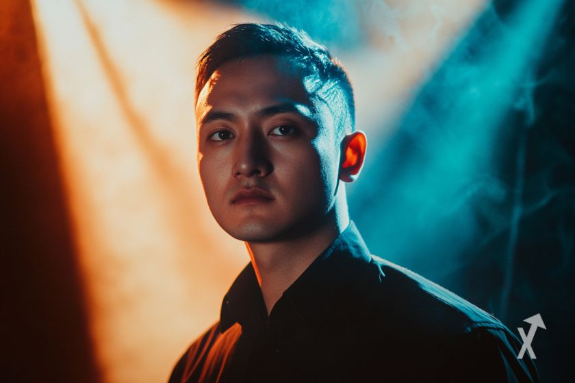 Empres&aacute;rio Justin Sun em retrato profissional.