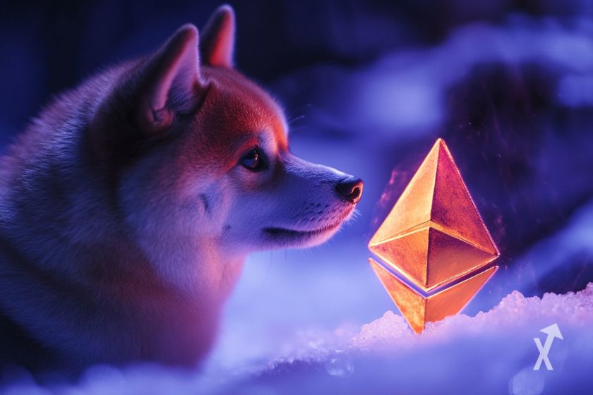 Criptomoeda Shiba Inu e Ethereum.