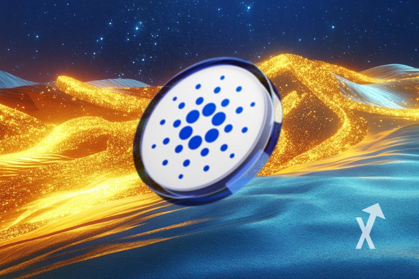 Criptomoeda Cardano ADA, fundo azul escuro.