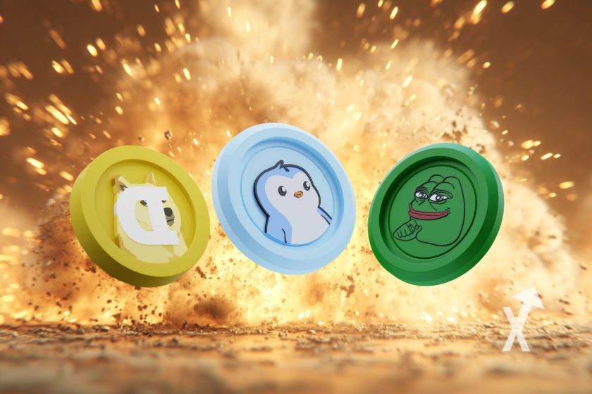 Criptomoedas mem&eacute;ticas penguin dogecoin.