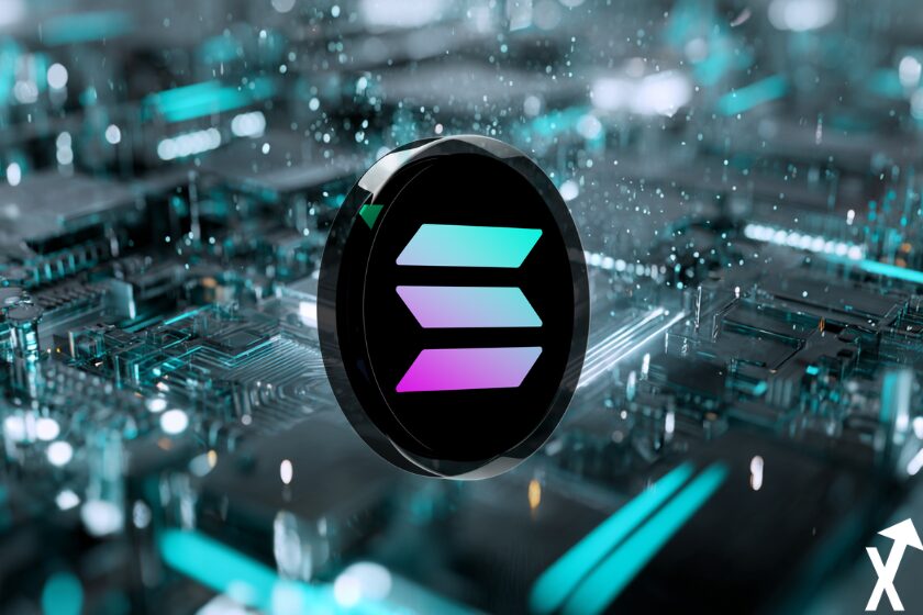 Moeda Solana preta violeta azul blockchain