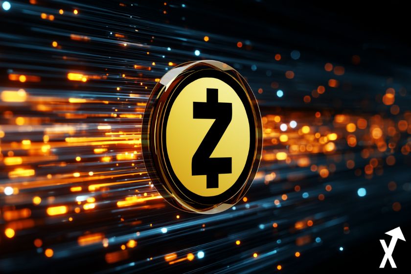 moeda zcash laranja e preta brilhante