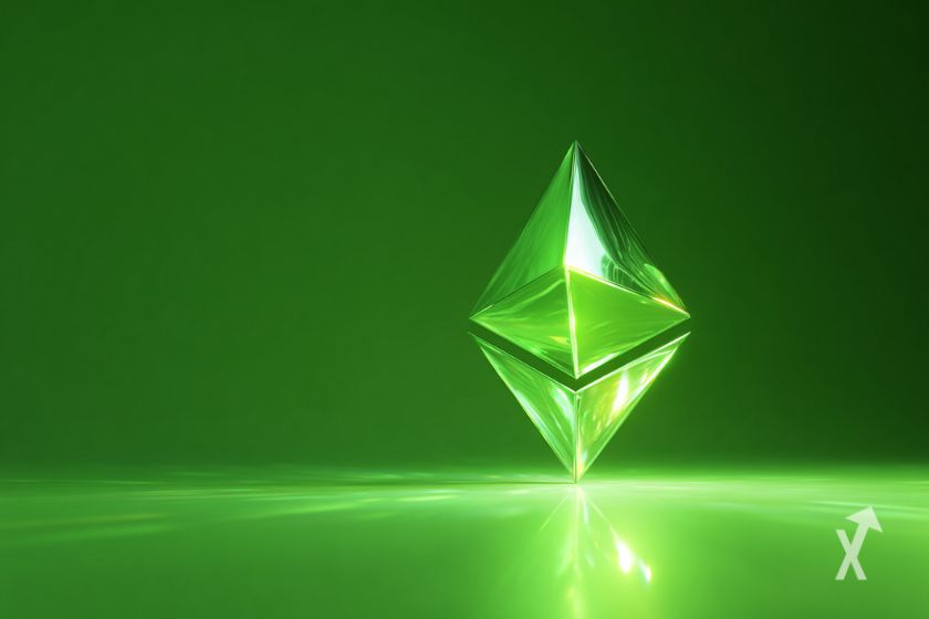 O logotipo verde do Ethereum em um fundo verde.