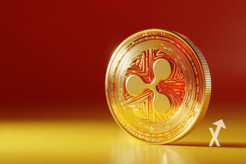 moeda XRP em amarelo.