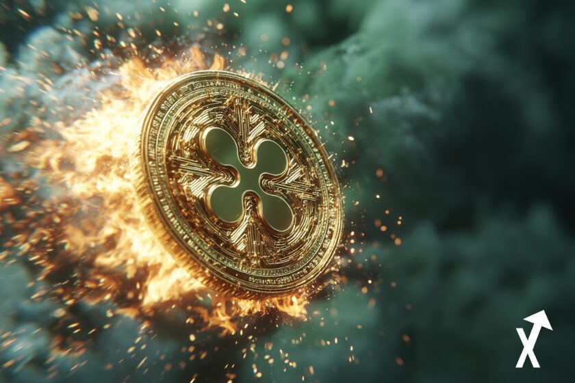 xrp coin dor&eacute; sur fond vert eplosion feu
