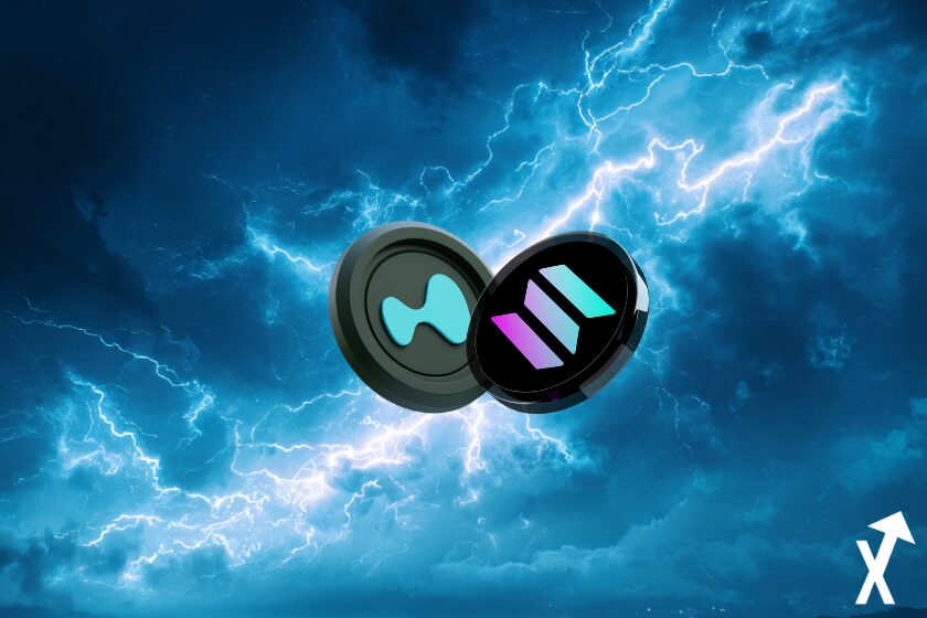 hype et solana sur fond bleu crypto vibe electrique