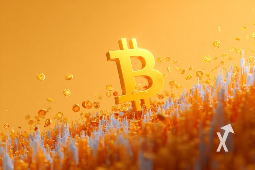 Bitcoin logo sur un fond orange avec vageus oranges