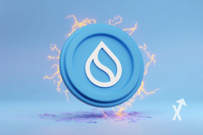 coin sui avec &eacute;lectricit&eacute; rouge autour et sur un fond bleu