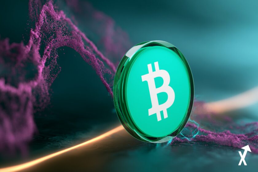 Bitcoin Cash rendue en lumi&egrave;re &eacute;lectrique teal et indigo, courbe de prix descendante abstraite se dissolvant en flux de particules magenta, tension dynamique entre forces baissi&egrave;res et stabilisatrices, atmosph&egrave;re d&eacute;grad&eacute; teal et indigo doux