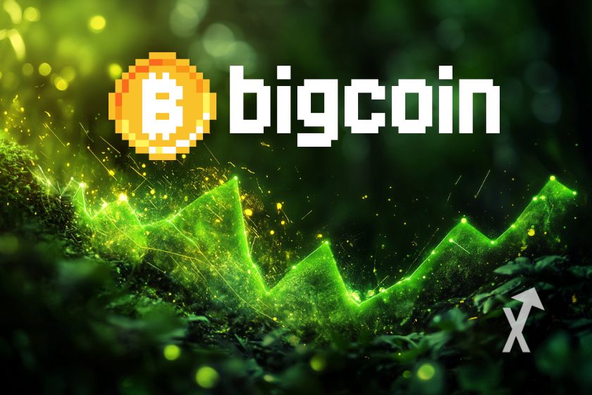 Kryptow&auml;hrung Bitcoin mit gro&szlig;er M&uuml;nze.