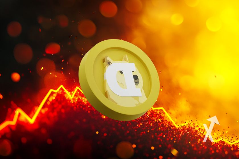 Dogecoin Meme Hund Gold Rainbow Feuerwerk