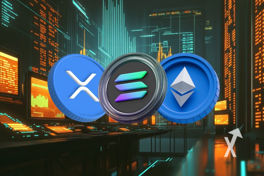Kryptow&auml;hrungen: Ethereum, XRP, Solana Coins Handel.