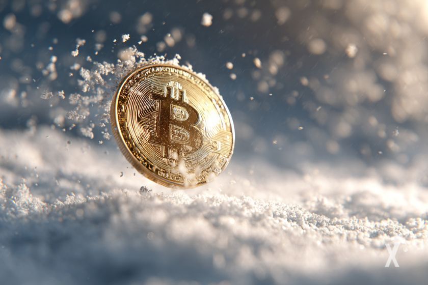 Bitcoin im Schnee - winterliche Krypto-W&auml;hrung