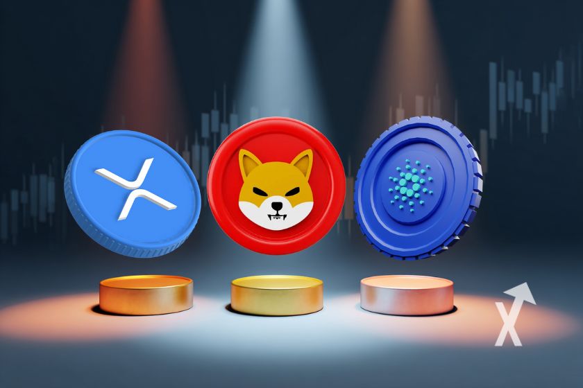 Kryptow&auml;hrungs-Logo-Cardano, XRP, Shiba Inu.