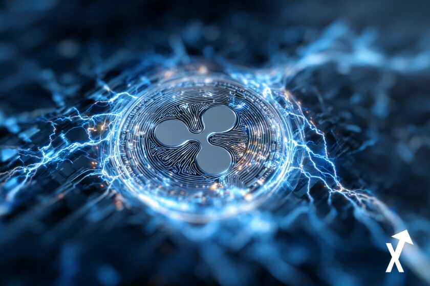 "Leuchtende XRP Ripple M&uuml;nze in Blau"