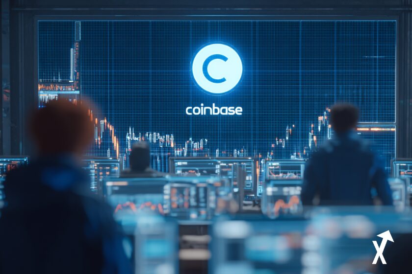 Coinbase-Logo, B&ouml;rsenplattform offline, frustrierte H&auml;ndler.