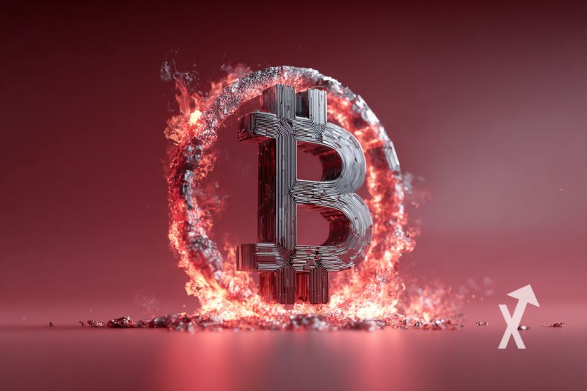 Bild eines Bitcoin-Logos in Flammenkreis.