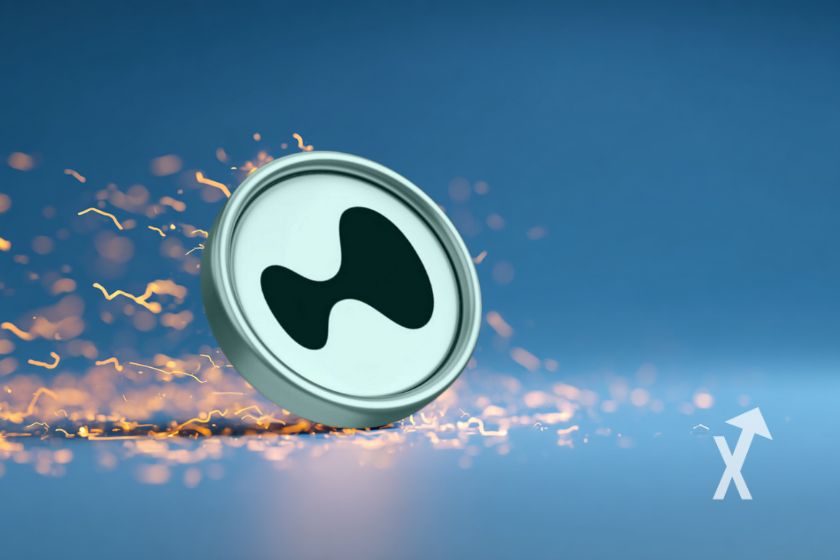 "Coin HYPE von Hyperliquid, blauer Hintergrund"