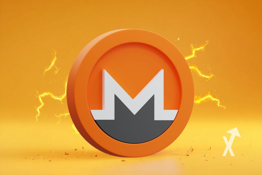 "Monero XMR auf gelbem Hintergrund"