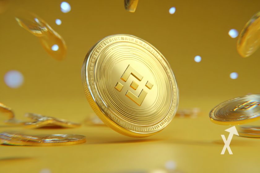 "Binance M&uuml;nze auf gelbem Hintergrund"