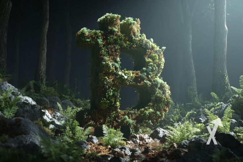 "Bitcoin Logo im Wald w&auml;chst"