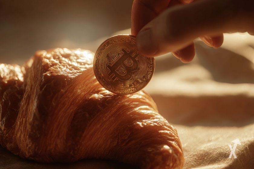 Bitcoin &uuml;ber Croissant - symbolisch und kreativ.