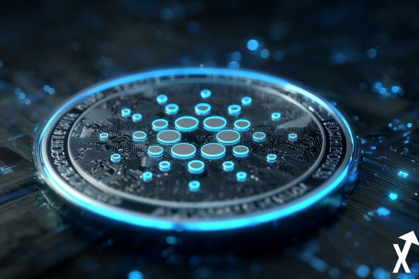 Cardano ADA Coin auf blauem Hintergrund.