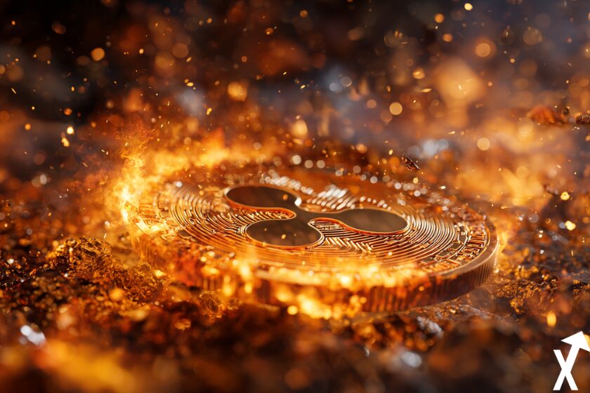 XRP-M&uuml;nze brennt auf brennendem Hintergrund