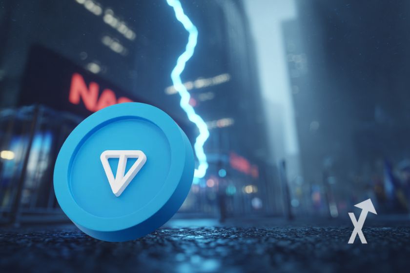 "Toncoin-Ecke mit NASDAQ-Geb&auml;ude im Hintergrund"