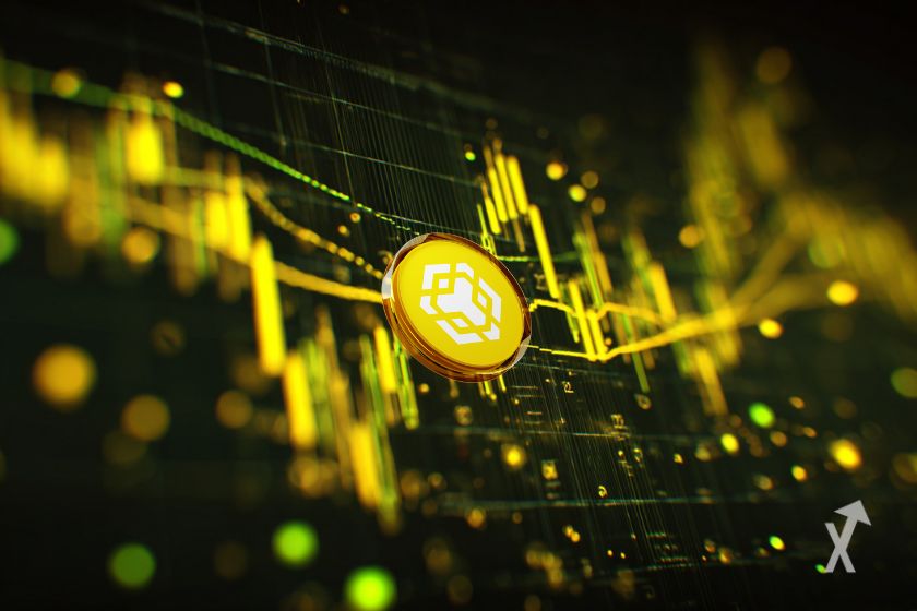 BNB-Token herausstechend auf farbigem Graph.