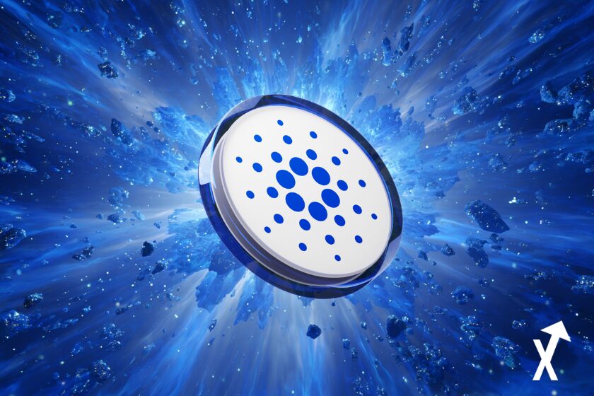 "Cardano M&uuml;nze blau wei&szlig; Hintergrund Krypto"