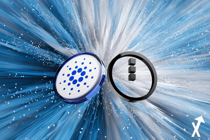 "Cardano-M&uuml;nzen auf blauem Hintergrund"