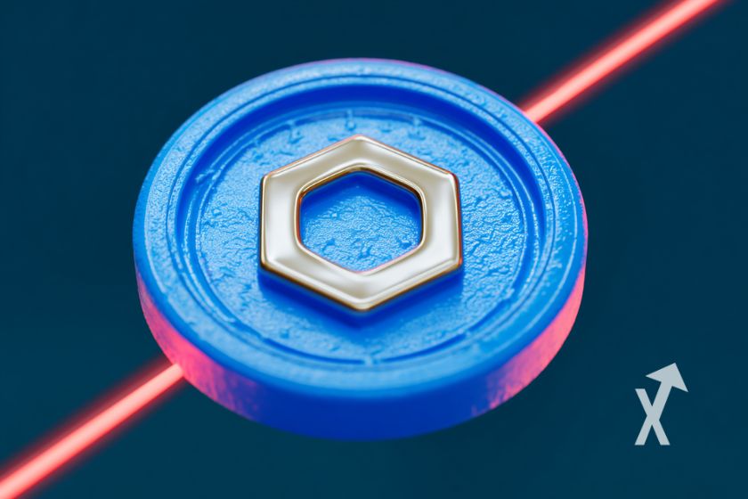 coin chainlink link sur un fond bleu noir avec neon ligne rouge