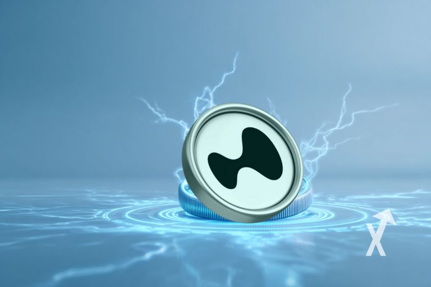 coin hyperliquid HYPE sur un fond bleu avec &eacute;lectricit&eacute;