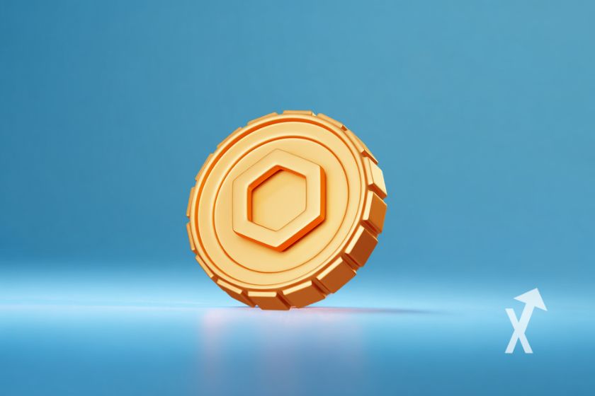 coin chainlink sur un fond bleu