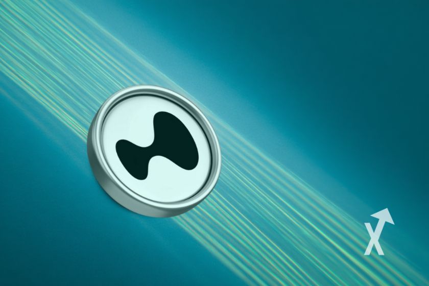hype coin sur un fond bleu avec traits de lumi&egrave;res bleus ciel