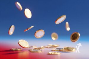coins sur un fond bleu et rouge