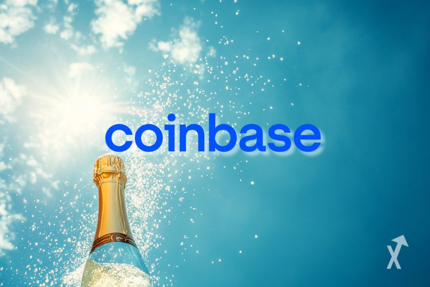 Logo Coinbase brinda con champa&ntilde;a.