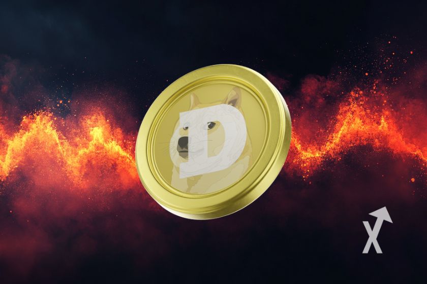Dogecoin Doge 100 d&oacute;lares, ilustraci&oacute;n digital.