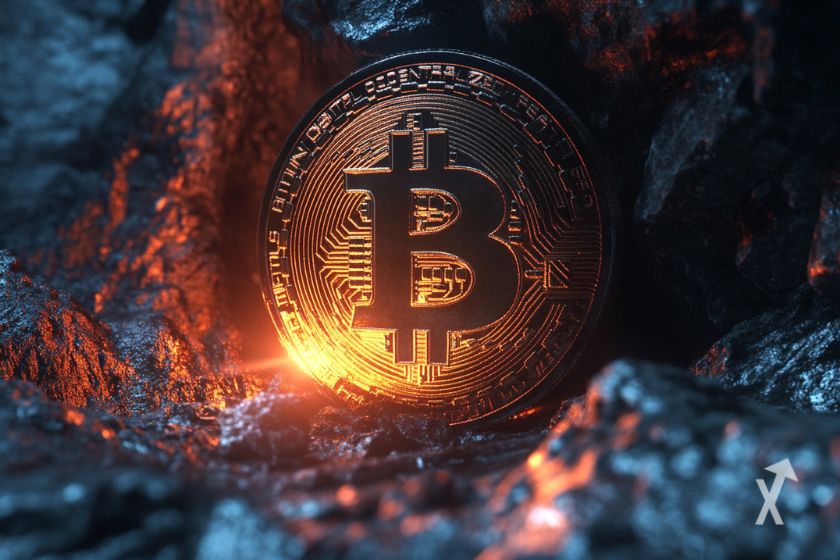 Emblema distintivo de la criptomoneda Bitcoin.