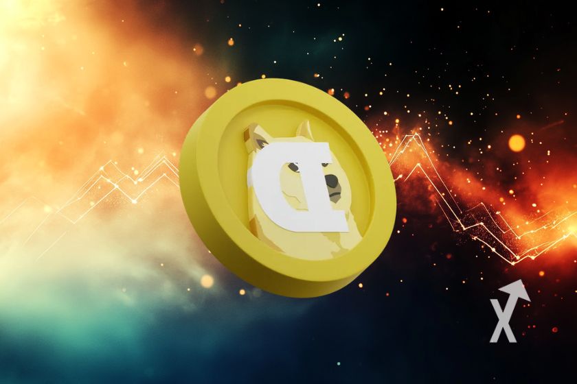 Criptomoneda Dogecoin con imagen de mascota.