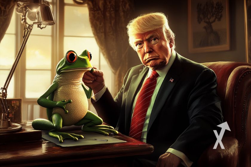 Ilustraci&oacute;n de Pepe en estilo Trump.