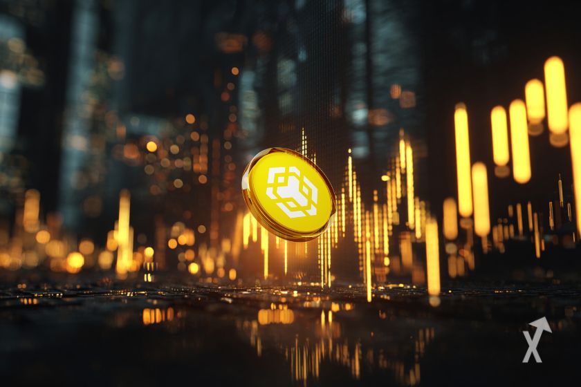 Token BNB frente a gr&aacute;fico 3D.