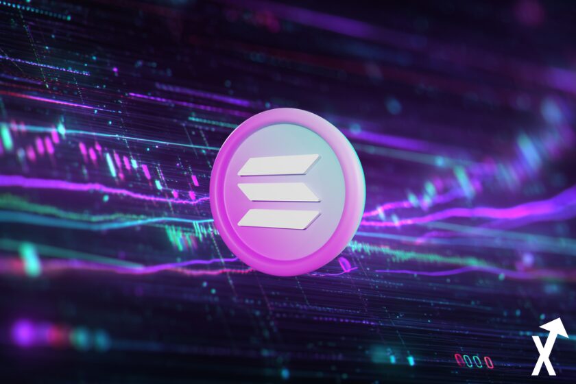 Gr&aacute;fico cripto Solana, moneda rosa.