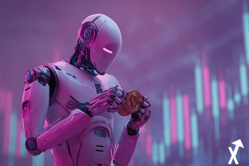 Robot de criptomoneda sobre gr&aacute;fico comercial.