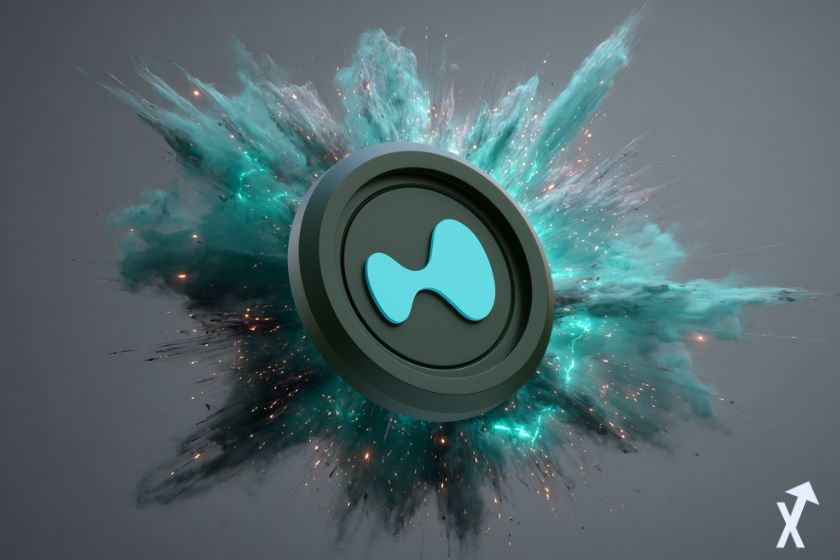 "Logo hyperliquid hype en explosi&oacute;n colorida"