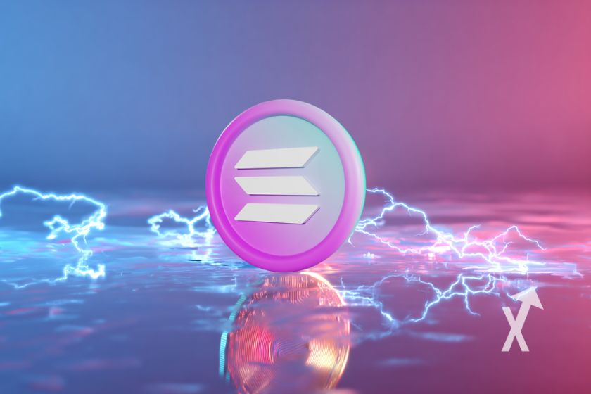 coin solana en rose sur un fond rose et bleu avec &eacute;lectrciti&eacute;