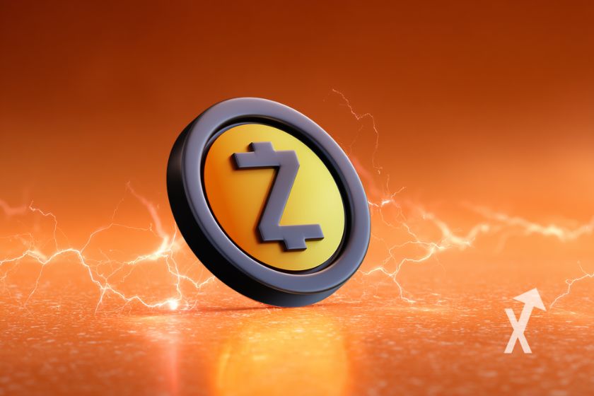 coin zcash sur un fond orange avec &eacute;lectricit&eacute;