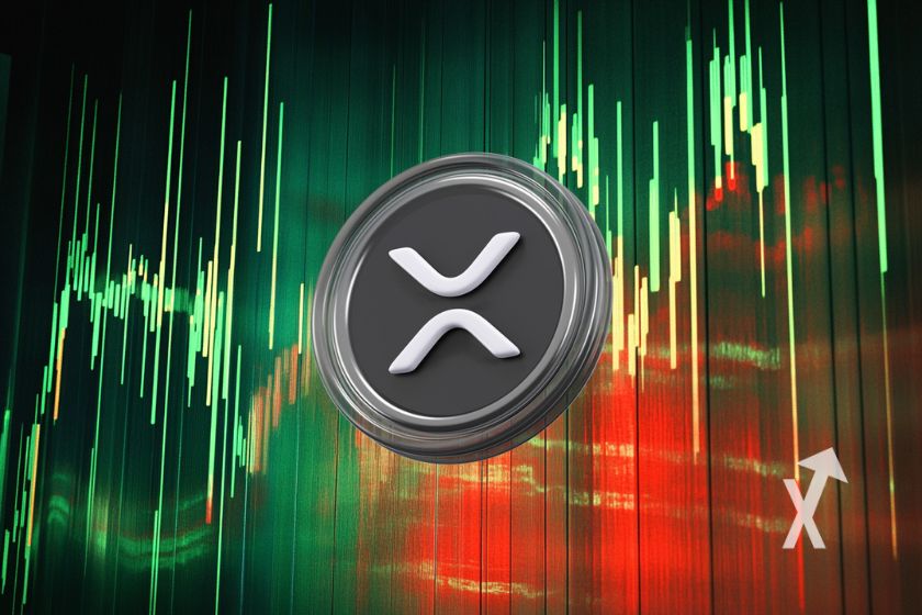 XRP Ripple logo on abstract background.