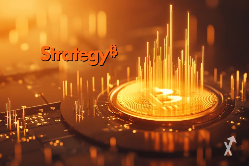 Strategy and Bitcoin logo.